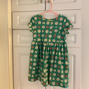 Boden Green Kids Dress with Floral and Ladybug Print